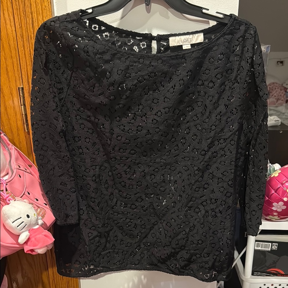 LOFT Black Sequin 3/4 Sleeve Blouse